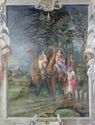 Escena del Éxodo en la chimenea de la habitación de Madeleine de Savoie, Chateau d